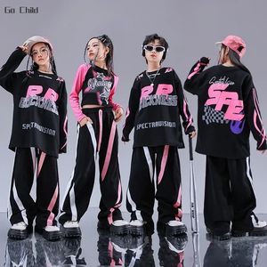 Chłopcy hip hop mgła bluza kontrast luźne spodnie dziewczęta uprawa top streetwear dziecięca ubrania taneczne dla dzieci kostium jazzowy 240515