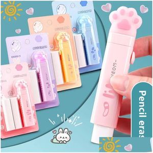 Erasers Wholesale Creative Push-Pl Cartoon Cute Eraser kan ersätta Core Telescopic Student Pencil Childrens School Supplies Drop D otogm