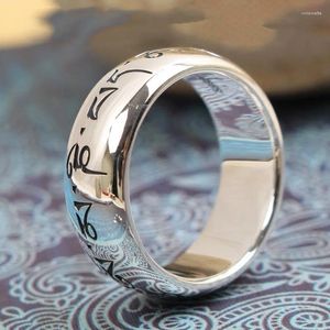 Rings Cluster Fashion Silver Color Mantra Ring Buddhism Jewelry for Men Regalo Accessori