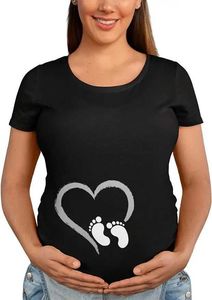 Moderskapstoppar tees söt ny mamma gravid tillkännager kort ärmbesättningshalsen t-shirt H240518