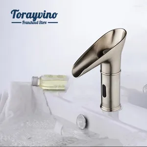 Bathroom Sink Faucets Torayvino Mitigeur Lavabo Salle De Bain Led Induction Modern Tap Brushed Nickel Taps Cold Mixer Faucet