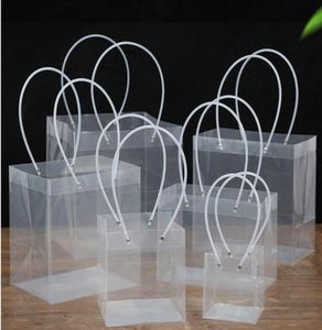 Rensa PVC -presentpåsar med handtag Flower Bouquet Transparent Shopping Bag Gift Wrap Tote för Baby Shower Weddings Favor Wed Gifts WR5254958