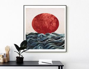Аннотация Японские плакаты восхода солнца и принты стены на стенах холст картины для гостиной для гостиной Скандинавский морской пейзаж Дом Декор2234495