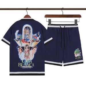 Casablanca Men's Tracksuits New Shirt Hawaiian Beach Resort Blue Wavelet Dot Blossom Shirt Designer Casa Blanca M0lp