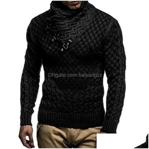 Мужские свитера кожаная пряжка грубое свитер мужчины водолазка.