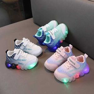 Athletic Outdoor Childrens LED Shiny Lights Sneakers Kids Breathable Luminous Shoes Childrens Glowing Light Sneakers Girls Mesh Light-up Shoes Y240518