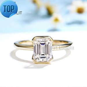 Kuololit 3CT Emerald Cut Ring für Frauen Soild 18K 14K Gelbgold DVVS1 Diamond Ring für Verlobung Weihnachtsgeschenke 231225