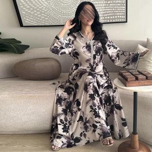 Ethnic Clothing Printed Turkish Dubai Abayas Stylish Diamond-encrusted Women Dress Elegance Party Muslim Clothes For