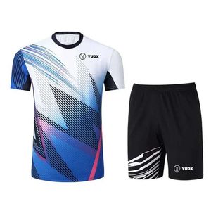 Herrspårar Mens och kvinnor Yudx Brand Badminton Wear Tennis Wear Sports Geometric Design Breattable Fast Dryround Neckoversizdt-Shirt J240510