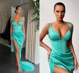 Party Dresses Sexy Plus Size Simple Mermaid Prom Long For Women Spaghetti Straps Satin High Side Split Formal Occasion Wear