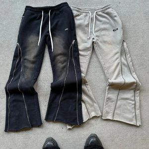 Harajuku y2k men odzieży dresowe sprężyste casualne spodnie dekoracyjne zamek błyskawiczne Hip Hop Gothic Streetwear Bawełniane spodnie nóg 240517