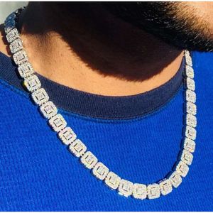 Hip Hop Women Mens smycken Sier Chain Baguette 10mm Iced Out Moissanite Diamond Tennis Necklace