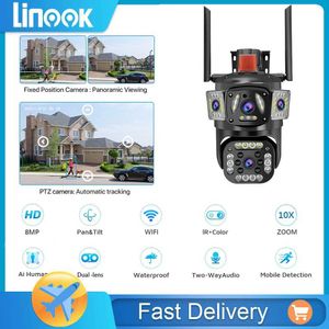 Trådlösa kamerasatser Linook CCTV Camera V380 IP Security CCTV Camera 360.8MP WiFi Outdoor Waterproof Belt Alarm 360 Pan Tilt CCTV Dual Lens Camera J240518