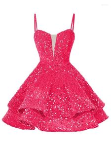 Parti Elbiseleri Spagetti kayışları Gençler için Homecoming Elbise Bir Çizgi Sequin Kokteyl Elbisesi Bir Çizgi Işık Kısa Kısa Balo Mezuniyeti MH960