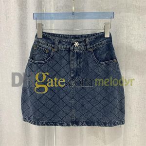 Jacquard Plaid Skirtハイウエストデニムスカート女性のデザイナーレタースリムショートジャンドレスとラインストーンバックル