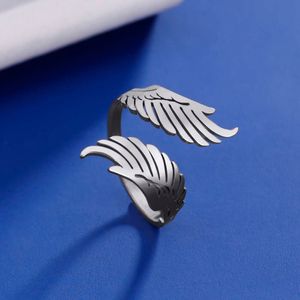 Angel Wing Stainless Steel For Women Couple Vintage Punk Hip Hop Open Wide Finger Ring Amulet Jewelry Birthday Gifts