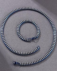 Chains 8MM Cuban Link Curb Chain Necklace Bracelet Set For Men Golden Blue Stainless Steel Men039s Necklaces Bracelets Man Ac6070125