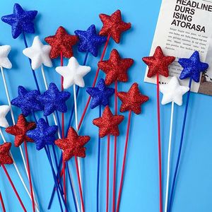 Party Supplies 10Pcs Glitter Foam Five Star Picks Stick For Independence Day Birthday Cake Topper CupCake Decorating Table Decor