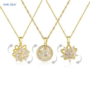 Pendant Necklaces MHS. Sun Luxury Spinning Embossed Zircon Sunflower/Star Pendant Necklace Suitable for Women High Quality Gold Plated Daily Jewelry J240516