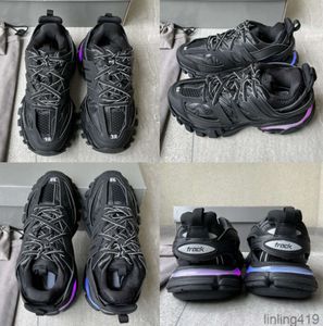 Kvinnor Mens Designer Casual Shoe Track LED Sneaker Light Grey Blue Gomma Leather Black Pink Nylon Printed Platform för 3 3.0 Trainers 555