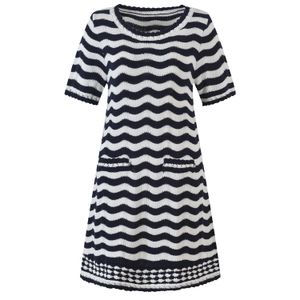 Summer Black Striped Print Dress Short Sleeve Round Neck Short Casual Dresses Y4W09226001