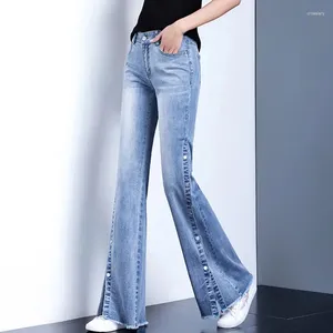 Jeans femininos 2024 Corean Split Touser Leg Mulheres jeans de calças pequenas calças Primavera Autumn streetwear Skinny Casual Ladies