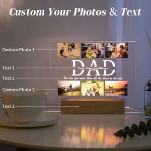 Personlig mamma/pappa nattljus med multi-PO Anpassade graverade textnamn 3D Akryllampa Father Day Wedding Födelsedagspresent 240518