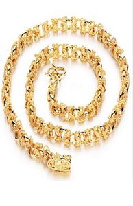 Snabba fina tunga män 24k gult guldfyllt halsbandsarmband set gf curb chain mens juvely set halsband armband 1615846