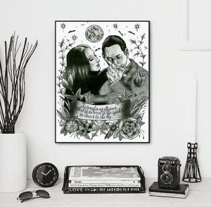 Картины Addams Семейная цитата искусство принт черный белый винтажный плакат Morticia amp gomez тату