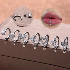 1 Stück 16G Piercing Edelstahl Schmetterling Biene Herzlippenschmuck für Frauen 8mm C-förmiger Lippenring Knorpelring für Teenager 240518