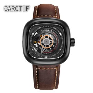 Carotif Auto Mechanical Mens Watches Relogio Masculino Top Brand Luxury Leather Business Watch Erkek Kol Saati Montre Homme J190706 3222