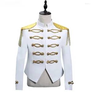 Мужские костюмы белый Гусар парад стимпанк готический пиджак мужская военная марша барабанщик барабанщик костюм Homme 2xl