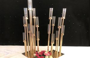 Cenário de casamento bastão 12 cabeças Candelabra Wedding Decor Decor Gold Gold Tall Event Tabel Centerpieces para bancos de casamento MMA1264538162