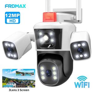 Kits de câmera sem fio 6k 12mp WiFi IP Camera Outdoor Overtion Three lente Visualização panorâmica PTZ Câmera IP AI Rastreando proteção de segurança CCTV Monitoramento de vídeo J240518