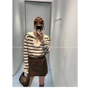 Women's Sweaters Black White Striped Raccoon Velvet Large Lapel Zipper Sweater for Women in Early Autumn, Thickened, Loose, Lazy, Soft
