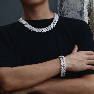 Bling najlepsza jakość hip hop 20 mm 925 Srebrne autobusy w dół biżuterii Pełna bling vss moissanite kubańska naszyjnik łańcuchowy