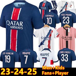 2023 2024 Maillots de 축구 파리 축구 유니폼 Mbappe Lee Kang in Hakimi 23/24 PSGS 축구 셔츠 Marquinhos Verratti 팬 플레이어 Maillot Foot 남자 키트 키트