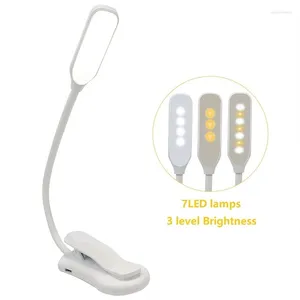 Tischlampen USB wiederaufladbare verstellbare LED -Buchlicht mit Schwanenhalsclip 7 LEDs Flexible Nachtlesungschischlampe lesen