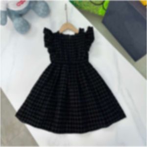 Dresses Girls' Temperament Black Thousand Bird Checker Flocking Fashionable Ruffle Edge Dress Spring Product