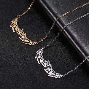 Lämnar halsband rostfritt stål olivgren hänge choker för kvinnor flickor bröllop smycken fred vän födelsedagspresent