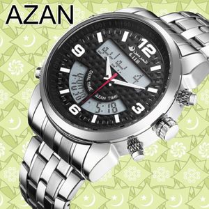 6 11 Nuovo doppio tempo digitale a LED in acciaio inossidabile Azan Watch 3 Colori Spedizione gratuita Y19052103 274E