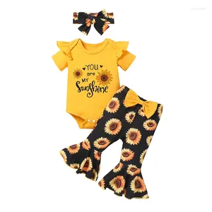 Set di abbigliamento bambine da 3 pezzi vestito girasole per lettere stampare maniche corta e pantaloni bagliori abbanelli estivi abiti estivi