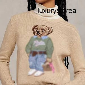Rl Little Bear Pattern Weaving Flower Embroidery Knitwear Womens Wear Autumnwinter New Product Casual Round Neck Long Sleeve Pullover Sweater