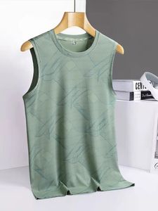 8xl 7xl 6xl Big Size Ice Silk Tank Tops Men camisa sem mangas camisetas azuis pretas T-shirt de seca rápida 240510