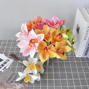 Декоративные цветы 4pcs/bunch Искусственная цимбидий -орхидея бунк