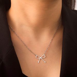 Bowknot Pendant Necklace For Women Girls Gold Color Stainless Steel Neck Chain Choker Wedding Jewelry Gift New In