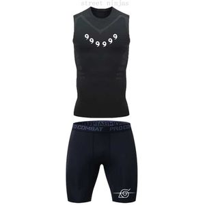 Męskie dresy ściskające z anime Zestaw odzieży sportowej dla męskiej fitness Zestaw Szybki Suszenie Komiks Kompresja Can Top+Shorts Gym 2PCs na letnie ćwiczenia J240510