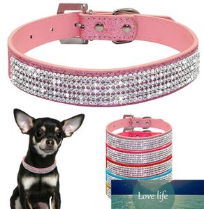 Obroże XSSML Bling Rhinestone Pies Kołnierze Pet Pu skóra kryształowy diamentowy puppy puppy i smycze do akcesoriów dla psów1093273