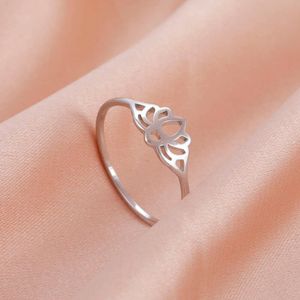 Vintage Lotus Rings For Women Flower Of Paradise Amulet Stainless Steel Ring Elegant Wedding Engagement Jewelry Gift