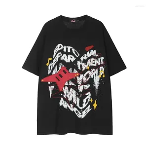 Women's T Shirts 250g Heavyweight Pure Cotton Hip Hop Guitar Love Print Men And Couple Drop Shoulder Top Loose Casual Short T-shirt